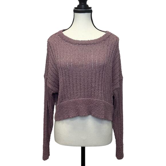 Altar’d State Mauve Ribbed Knit Cropped Sweater -  Textured Pullover - Size XS - Picture 1 of 8